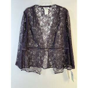 NWT VTG Patra Sheer Lace Long Sleeve Jacket Top Women's 14 Purple